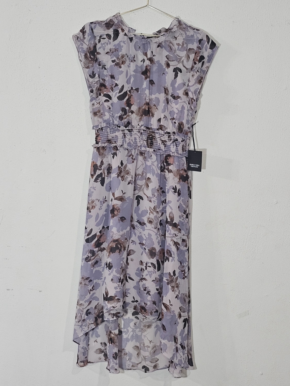 Simply Vera Vera Wang Lavender Floral High-Low Dress Elastic Waist Sz M Womens